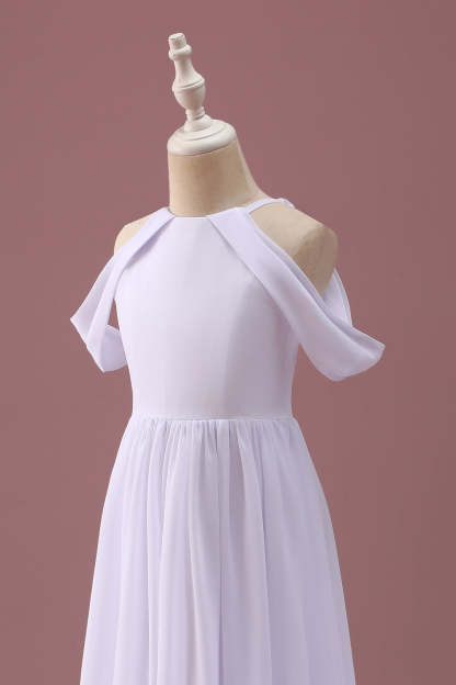 White A Line Off The Shoulder Chiffon Junior Bridesmaid Dress