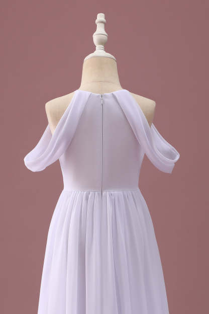 White A Line Off The Shoulder Chiffon Junior Bridesmaid Dress