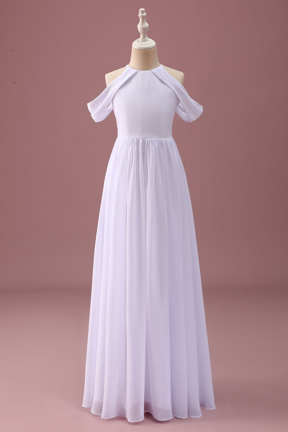 White A Line Off The Shoulder Chiffon Junior Bridesmaid Dress