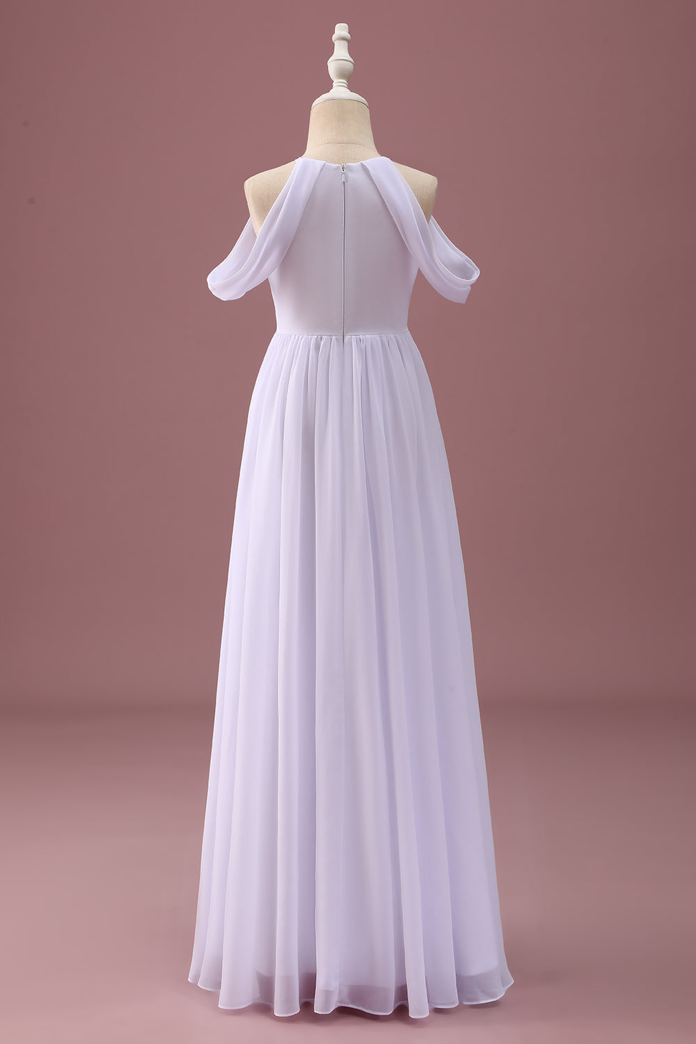 White A Line Off The Shoulder Chiffon Junior Bridesmaid Dress
