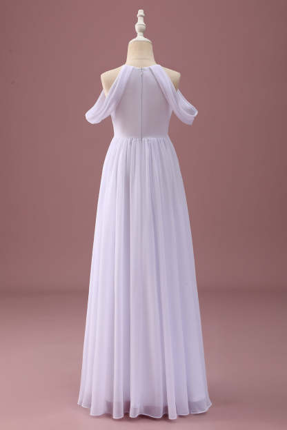 White A Line Off The Shoulder Chiffon Junior Bridesmaid Dress