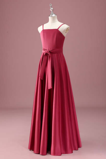 Dark Red A Line Spaghetti Straps Junior Bridesmaid Dress with Sash