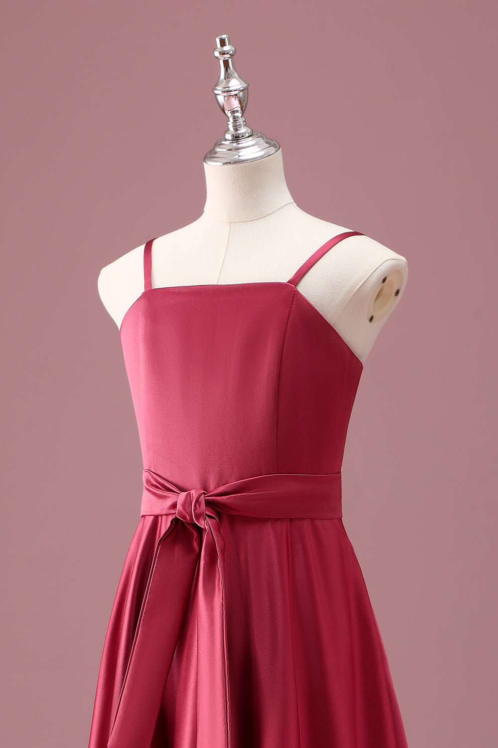 Dark Red A Line Spaghetti Straps Junior Bridesmaid Dress with Sash