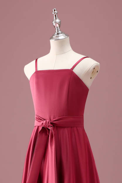 Dark Red A Line Spaghetti Straps Junior Bridesmaid Dress with Sash