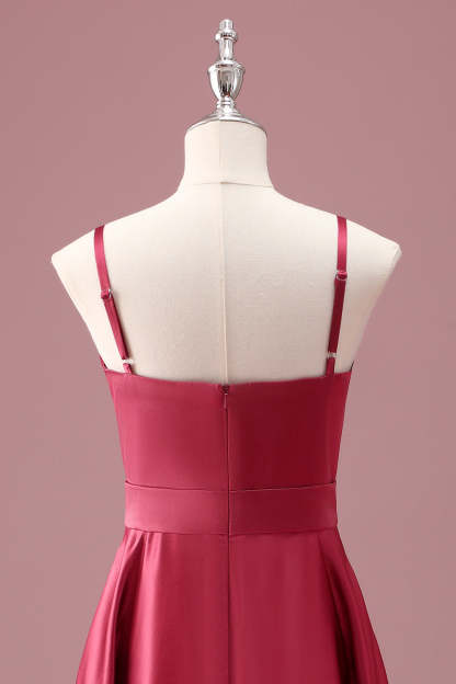 Dark Red A Line Spaghetti Straps Junior Bridesmaid Dress with Sash