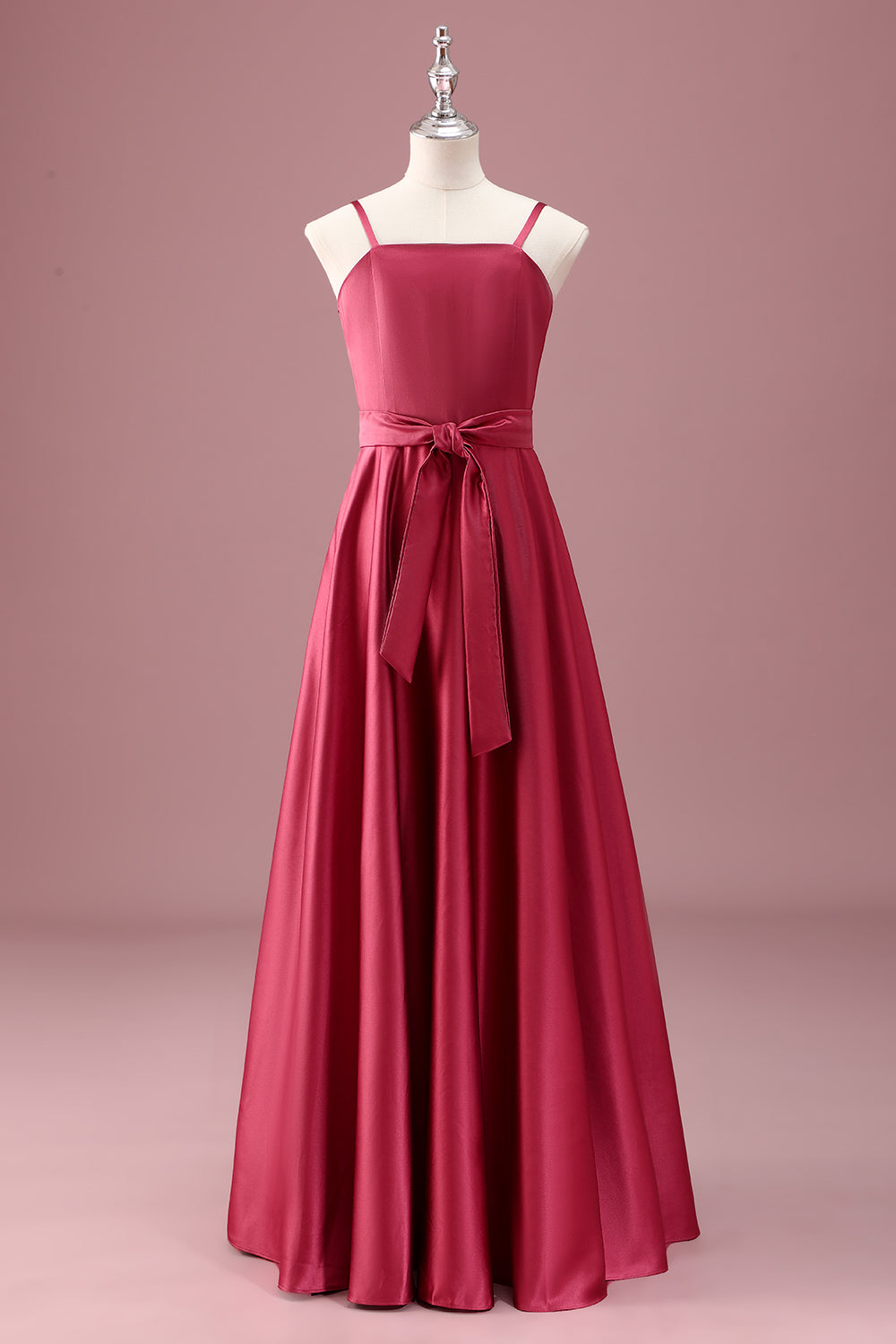 Dark Red A Line Spaghetti Straps Junior Bridesmaid Dress with Sash