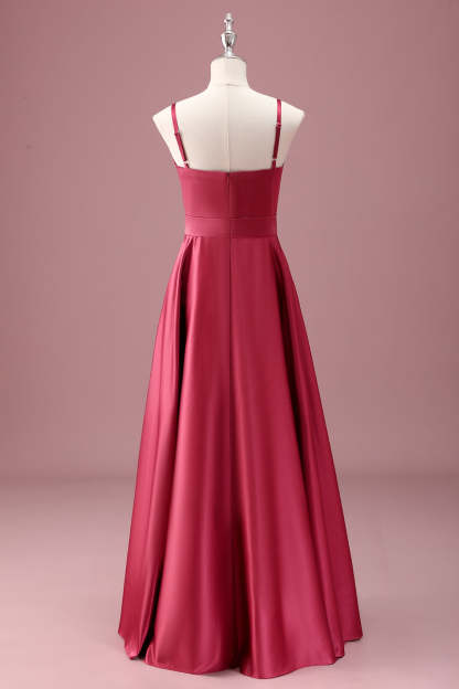 Dark Red A Line Spaghetti Straps Junior Bridesmaid Dress with Sash