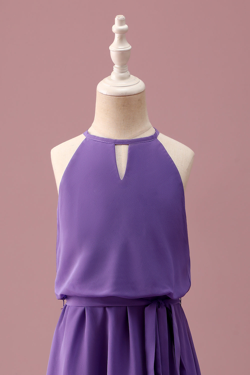 Purple Halter Keyhole A Line Short Junior Bridesmaid Dress