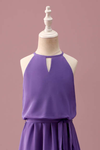 Purple Halter Keyhole A Line Short Junior Bridesmaid Dress