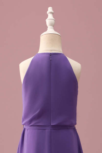 Purple Halter Keyhole A Line Short Junior Bridesmaid Dress