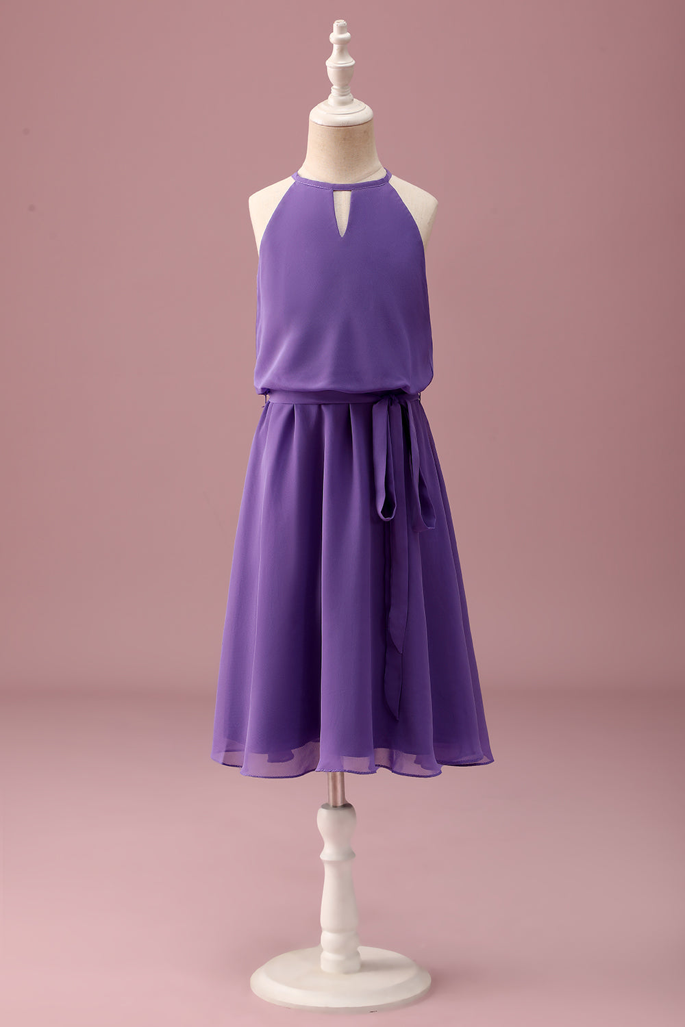 Purple Halter Keyhole A Line Short Junior Bridesmaid Dress