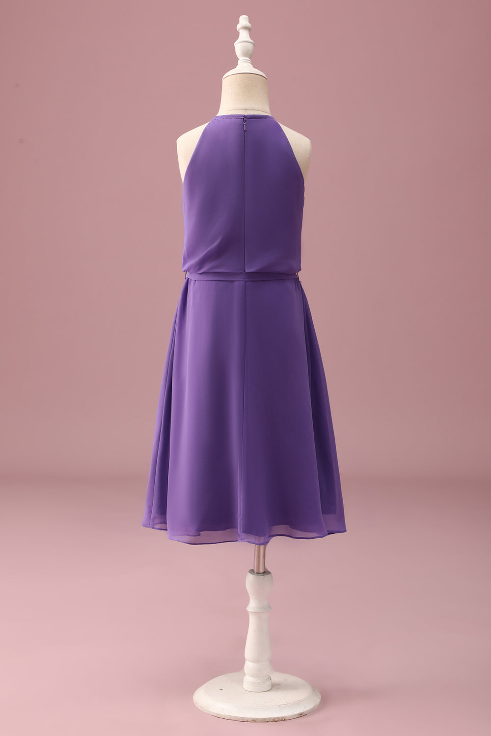 Purple Halter Keyhole A Line Short Junior Bridesmaid Dress
