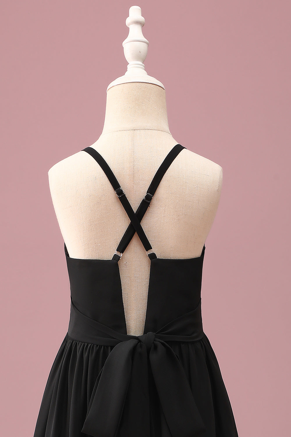 Black Round Neck A Line High Low Junior Bridesmaid Dress