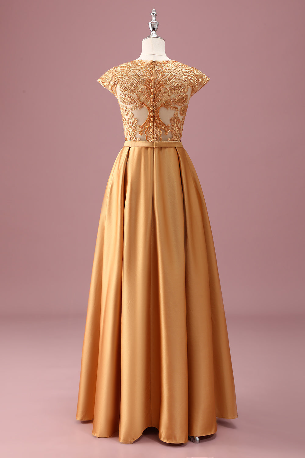 Golden Round Neck Chiffon A Line Junior Bridesmaid Dress