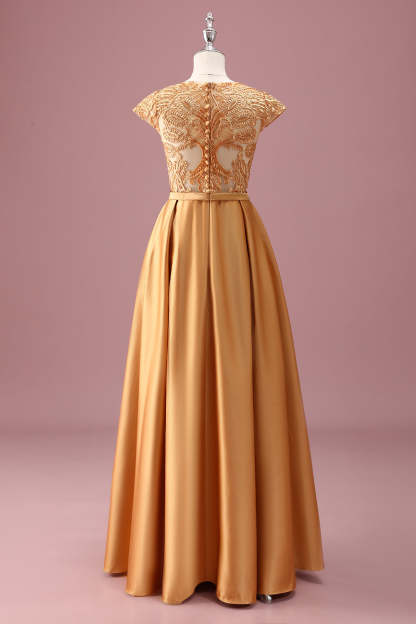Golden Round Neck Chiffon A Line Junior Bridesmaid Dress