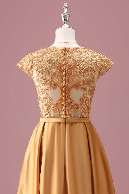 Golden Round Neck Chiffon A Line Junior Bridesmaid Dress
