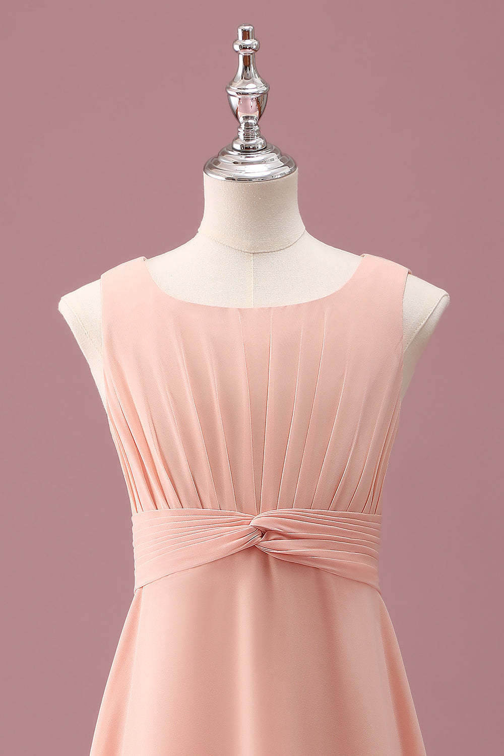 Peach Scoop Neck Pleated Chiffon A Line Junior Bridesmaid Dress