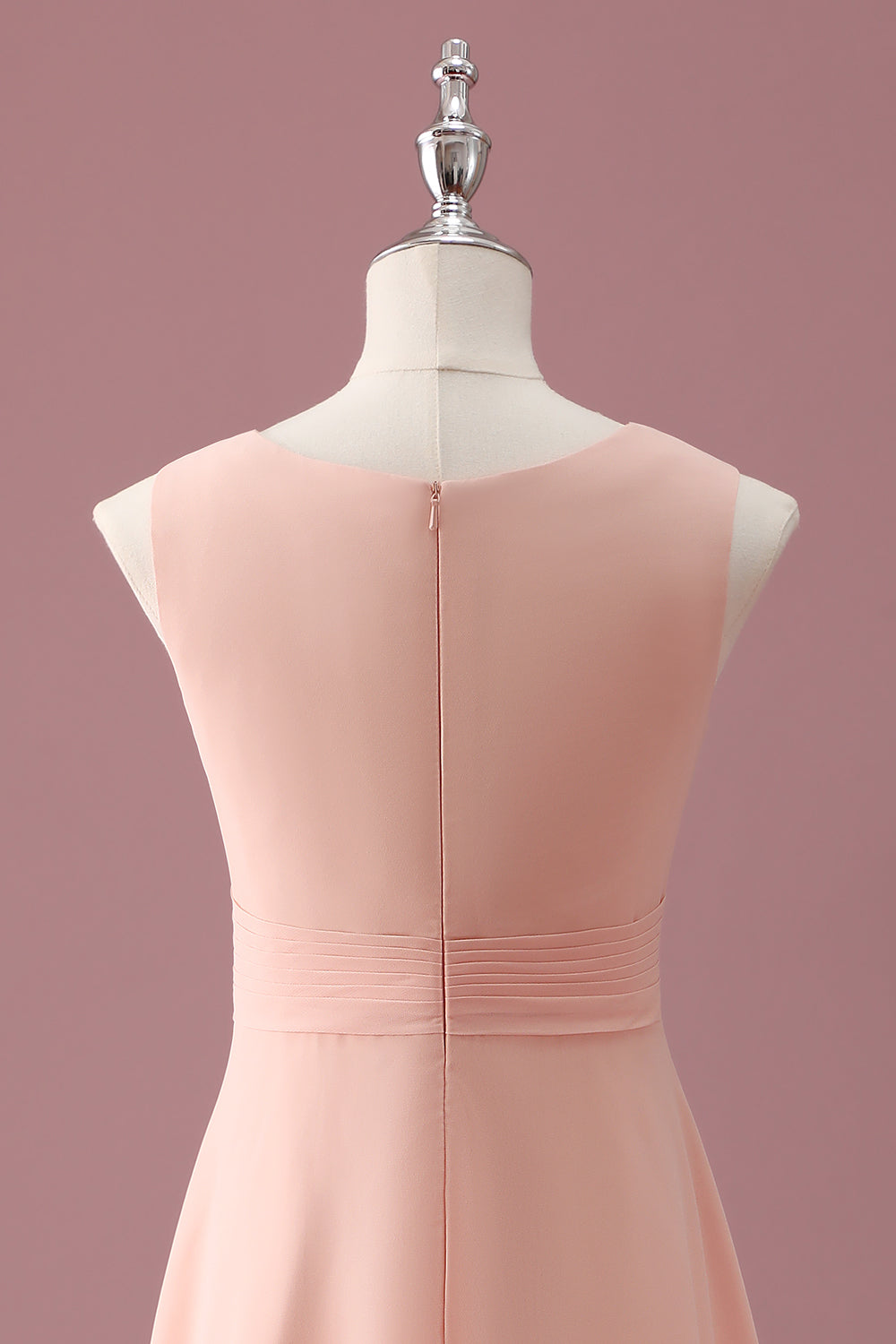 Peach Scoop Neck Pleated Chiffon A Line Junior Bridesmaid Dress