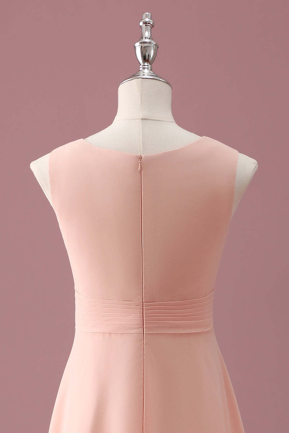Peach Scoop Neck Pleated Chiffon A Line Junior Bridesmaid Dress