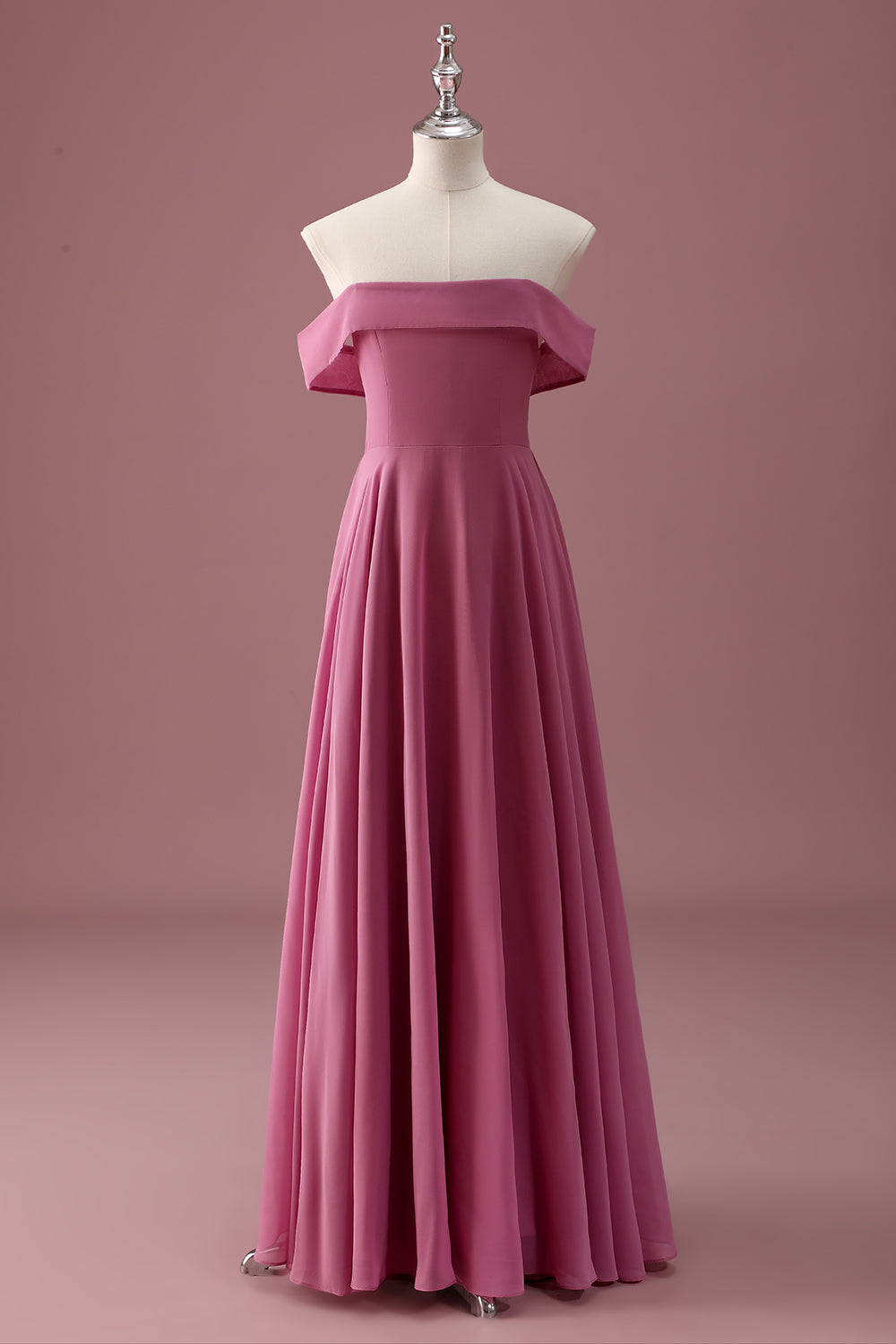 Leely Women Desert Rose Junior Bridesmaid Dress Off the Shoulder Chiffon A Line Pleated Long Wedding Guest Dress