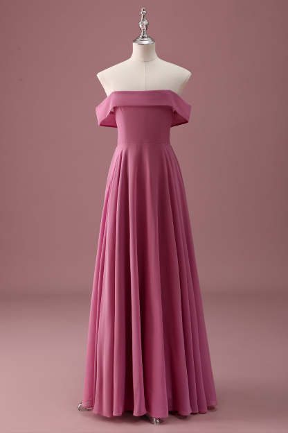Leely Women Desert Rose Junior Bridesmaid Dress Off the Shoulder Chiffon A Line Pleated Long Wedding Guest Dress