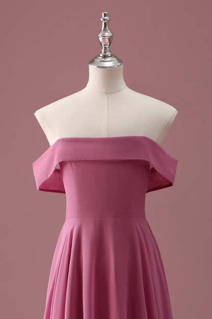 Desert Rose Off the Shoulder Chiffon A Line Pleated Junior Bridesmaid Dress