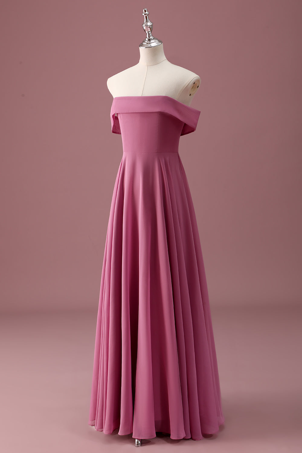 Desert Rose Off the Shoulder Chiffon A Line Pleated Junior Bridesmaid Dress