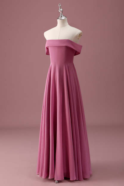 Desert Rose Off the Shoulder Chiffon A Line Pleated Junior Bridesmaid Dress
