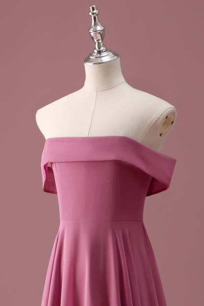 Desert Rose Off the Shoulder Chiffon A Line Pleated Junior Bridesmaid Dress