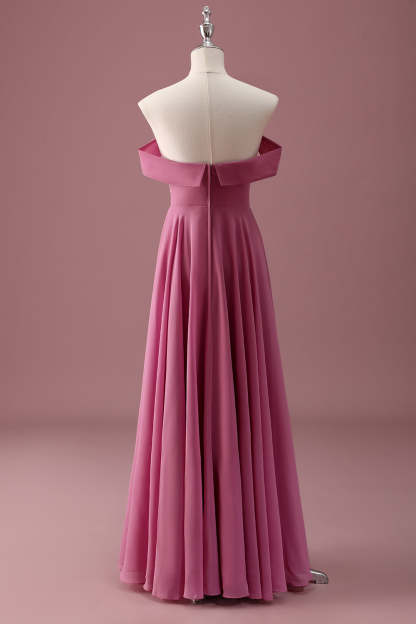 Desert Rose Off the Shoulder Chiffon A Line Pleated Junior Bridesmaid Dress