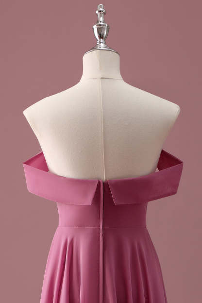 Desert Rose Off the Shoulder Chiffon A Line Pleated Junior Bridesmaid Dress