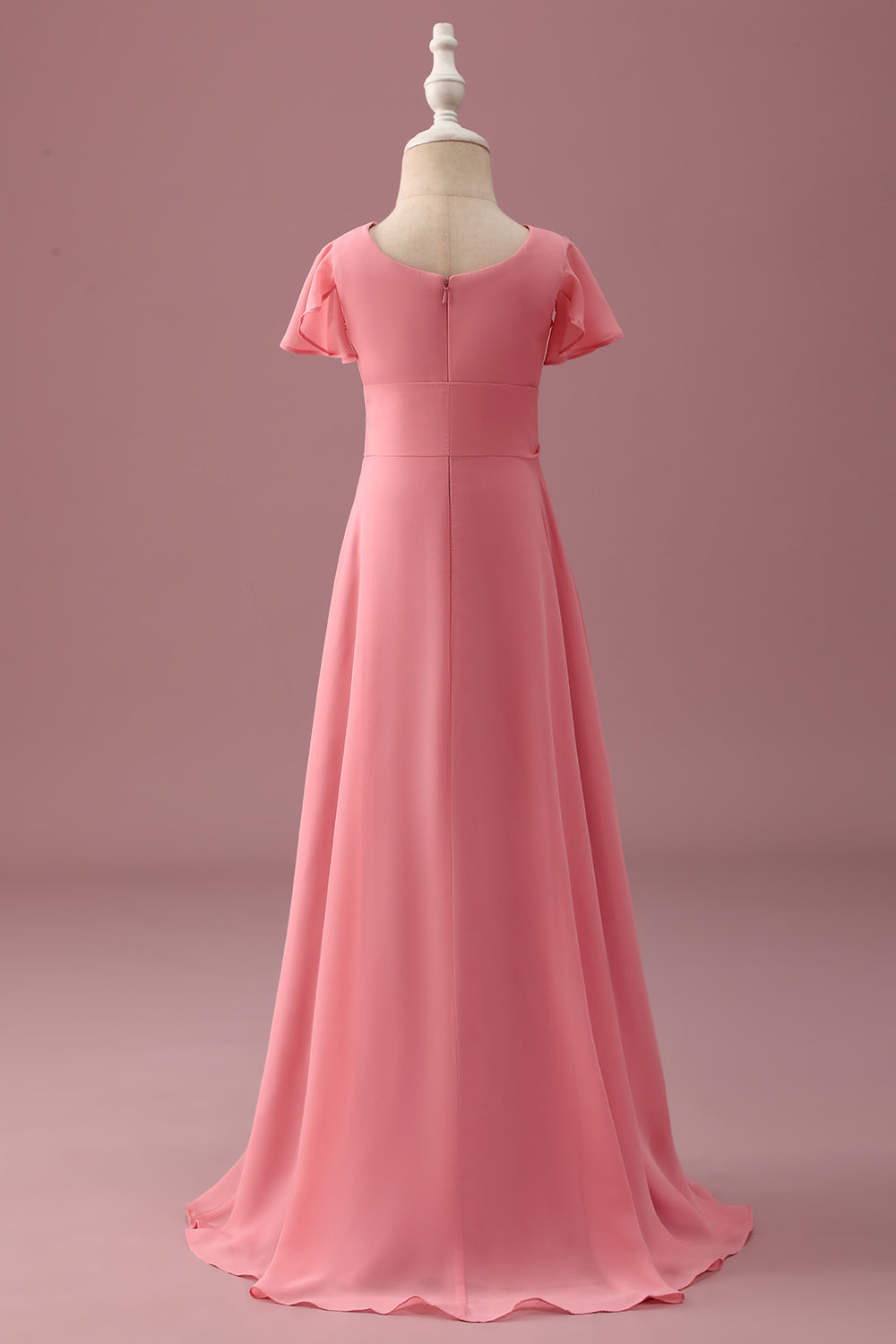 Coral Chiffon A Line Junior Bridesmaid Dress with Bowknot