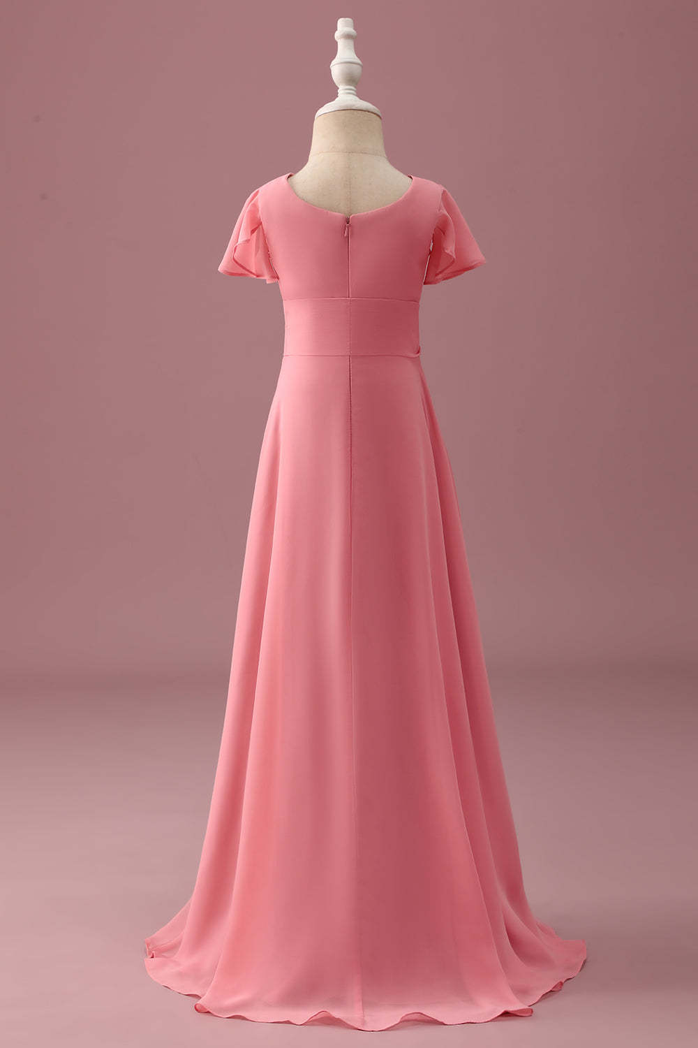 Coral Chiffon A Line Junior Bridesmaid Dress with Bowknot