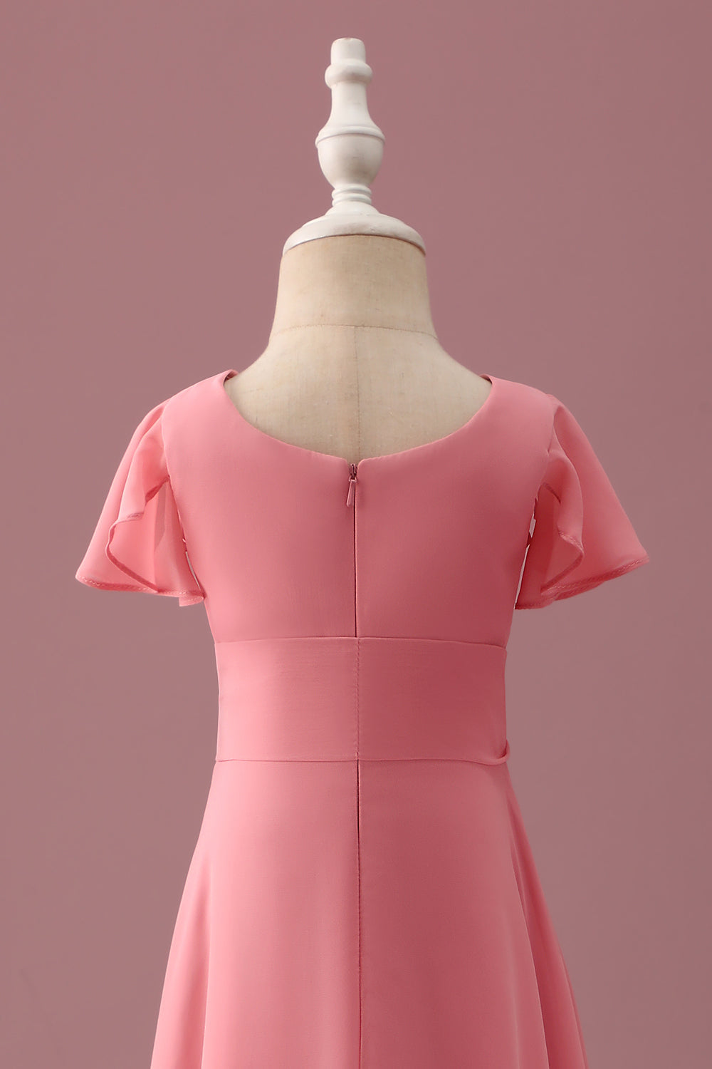 Coral Chiffon A Line Junior Bridesmaid Dress with Bowknot