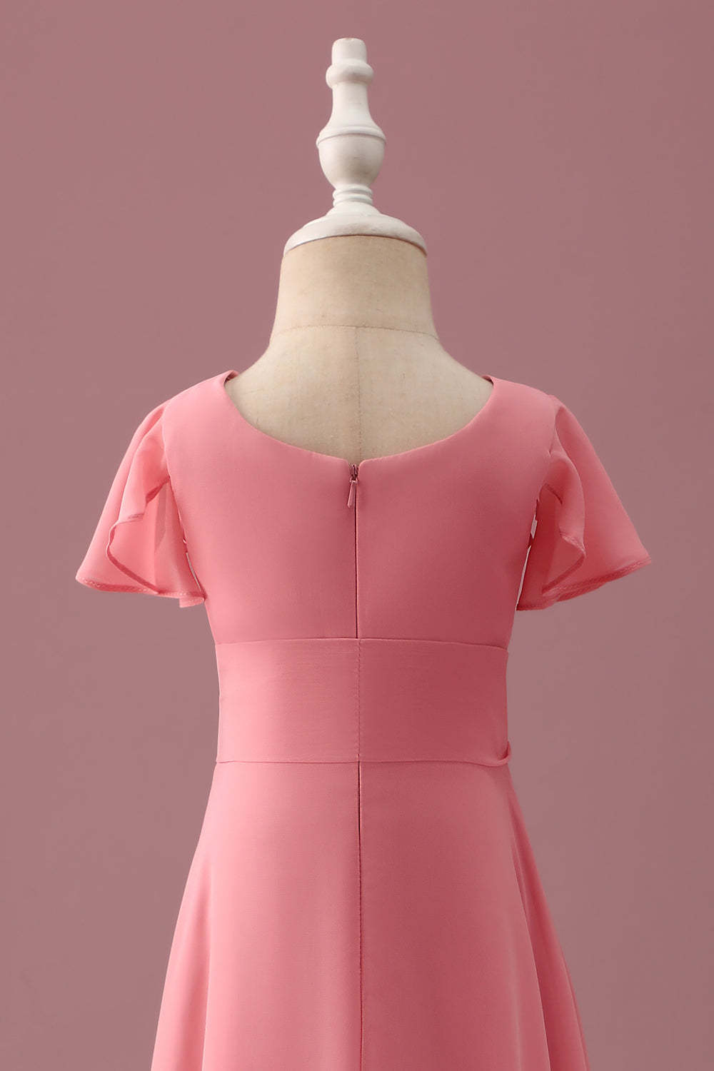 Coral Chiffon A Line Junior Bridesmaid Dress with Bowknot