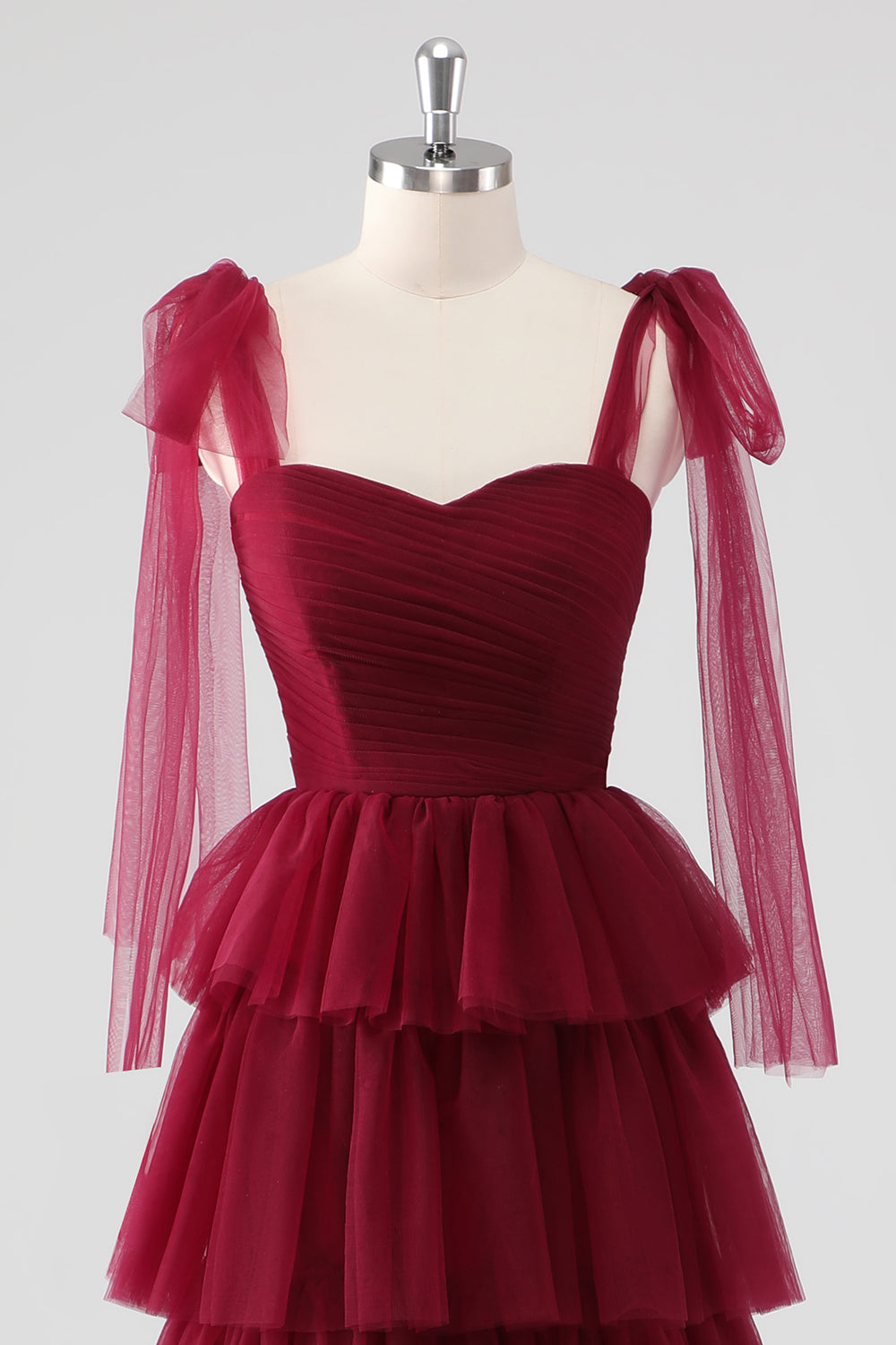 Burgundy Sweetheart A Line Tiered Formal Dress with Bows
