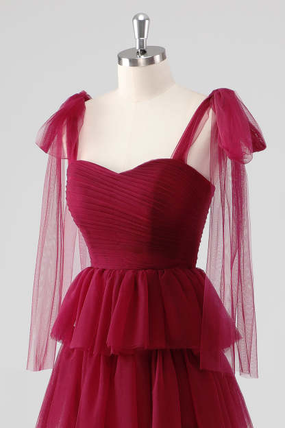 Burgundy Sweetheart A Line Tiered Formal Dress with Bows