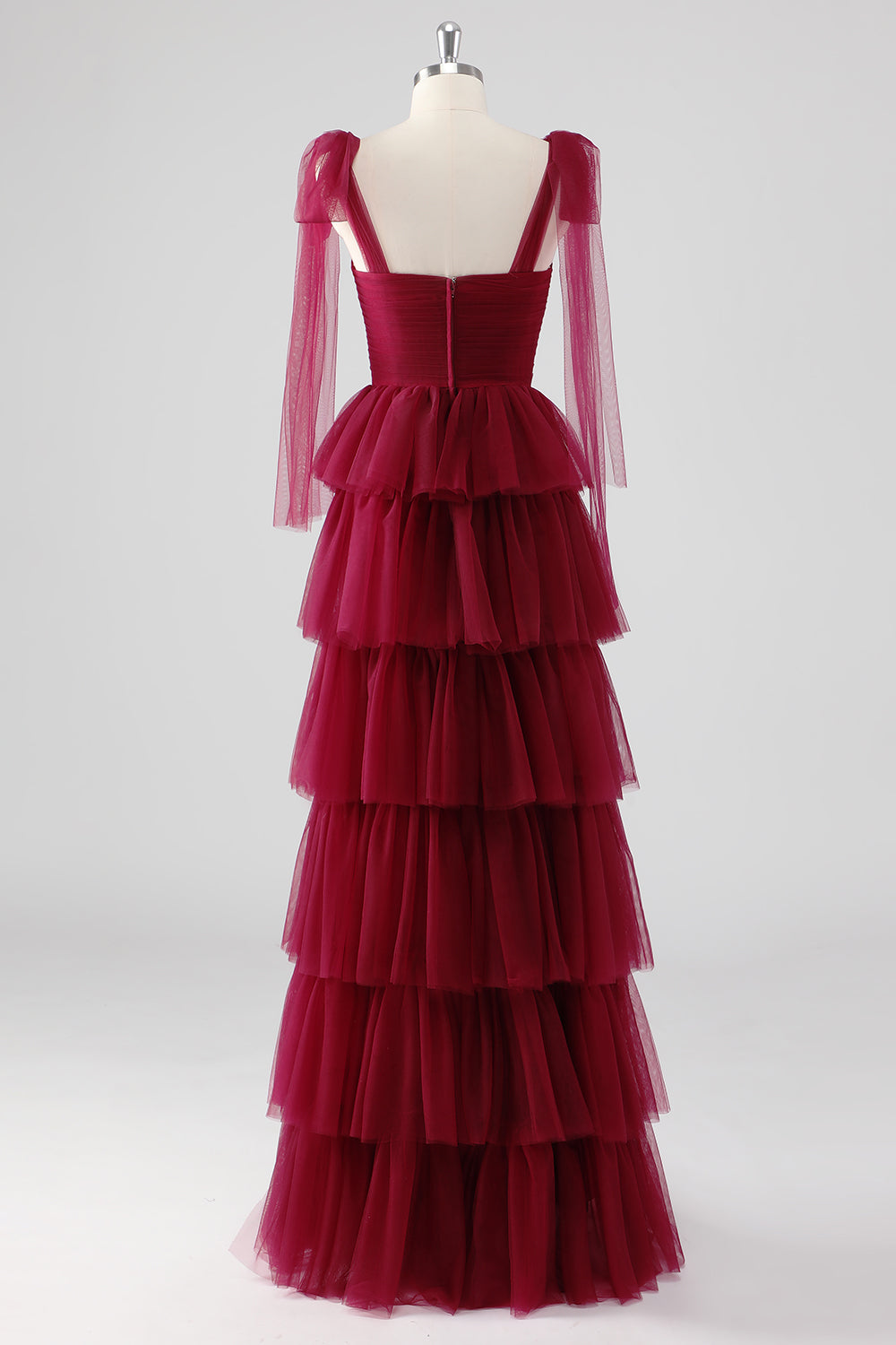Burgundy Sweetheart A Line Tiered Formal Dress with Bows