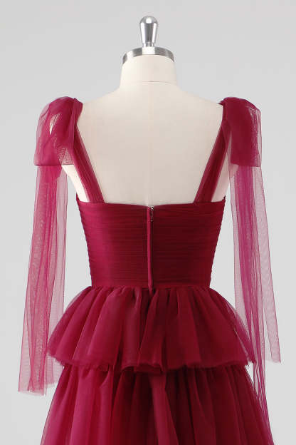 Burgundy Sweetheart A Line Tiered Formal Dress with Bows