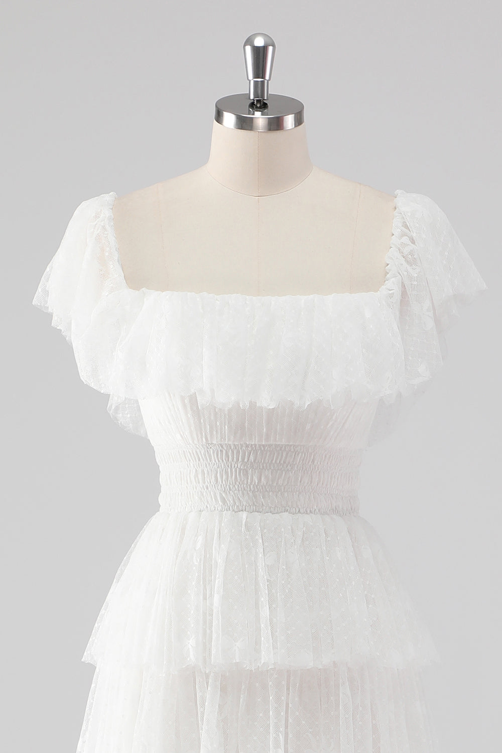 Black Square Neck Lace A Line Tiered Formal Dress