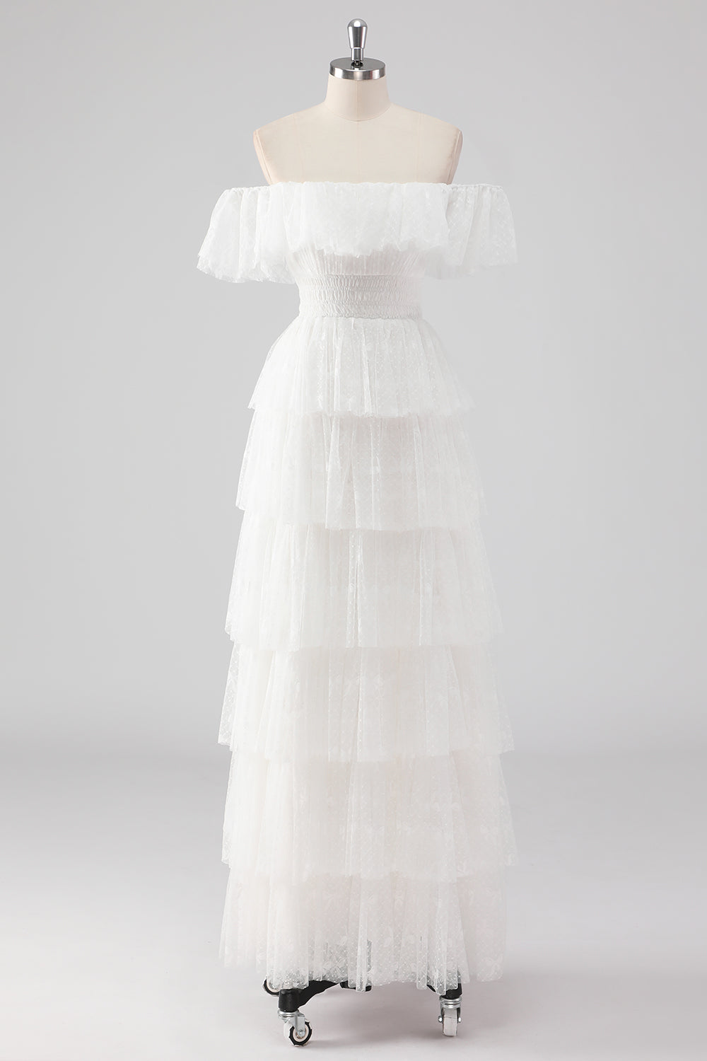 Black Square Neck Lace A Line Tiered Formal Dress