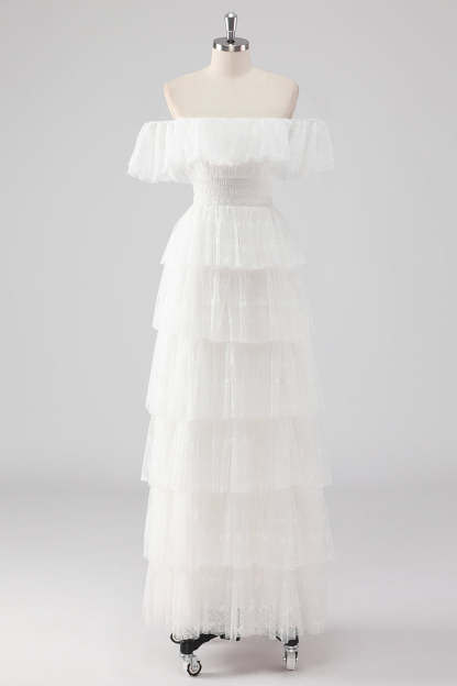 Black Square Neck Lace A Line Tiered Formal Dress