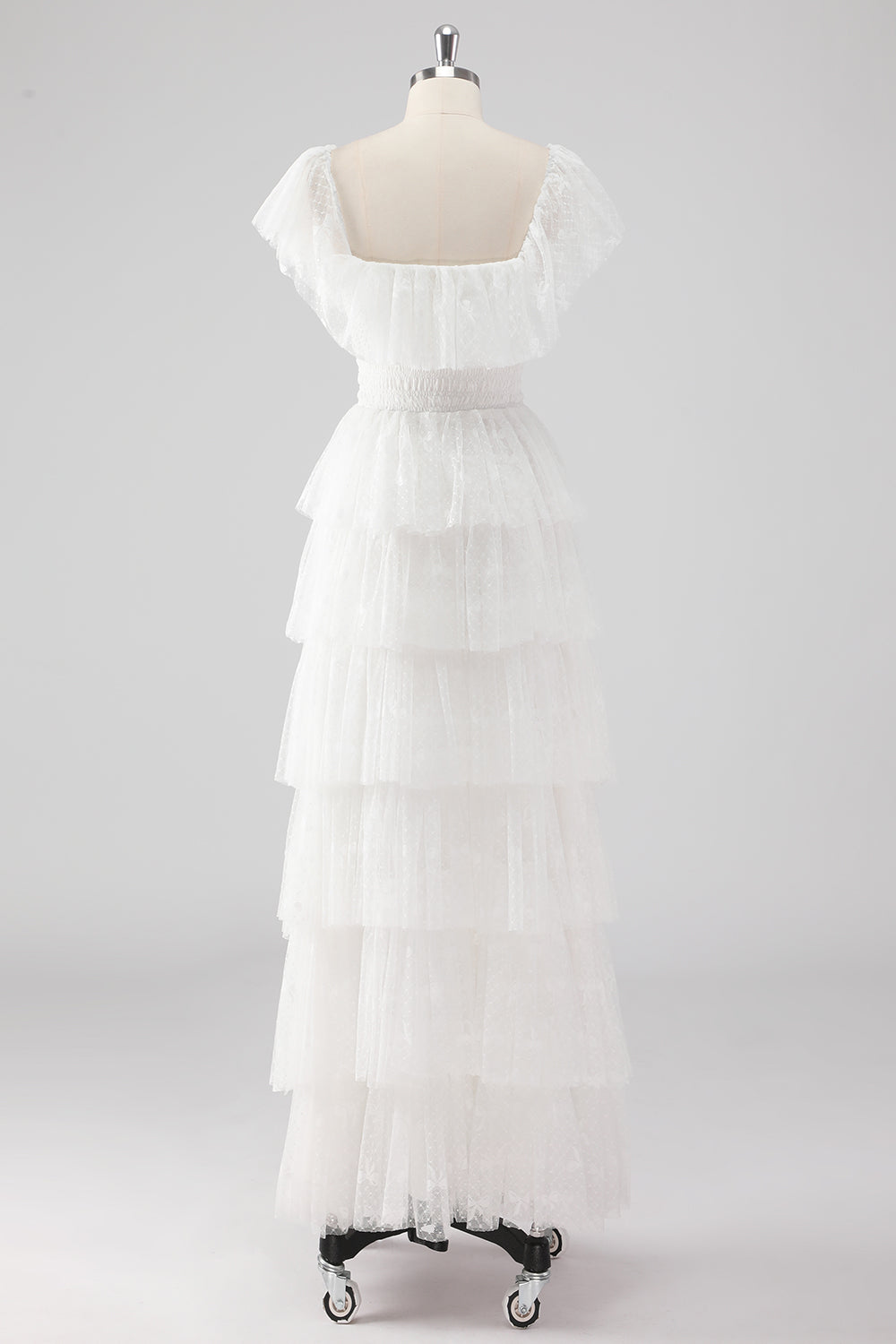 Black Square Neck Lace A Line Tiered Formal Dress