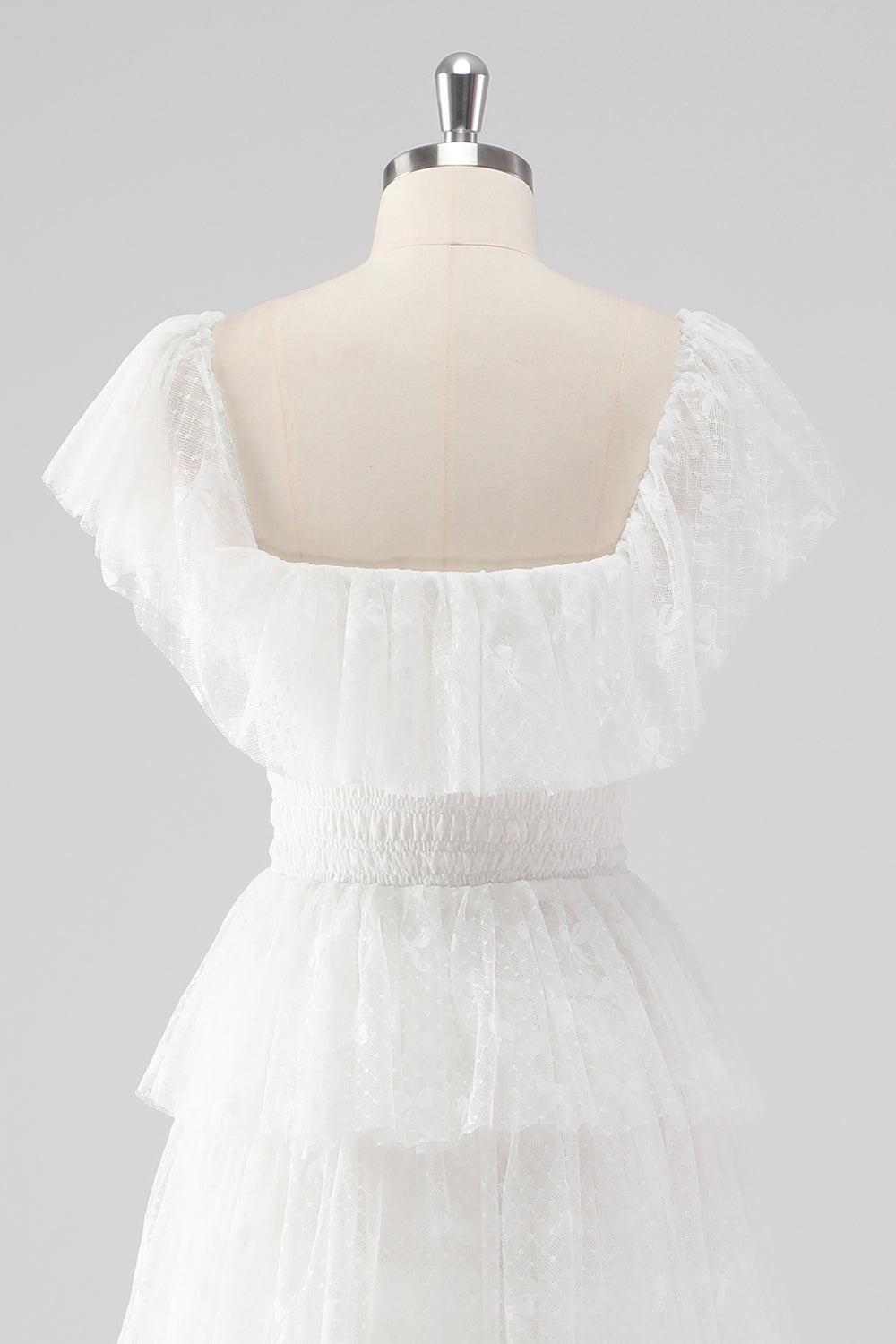 Black Square Neck Lace A Line Tiered Formal Dress