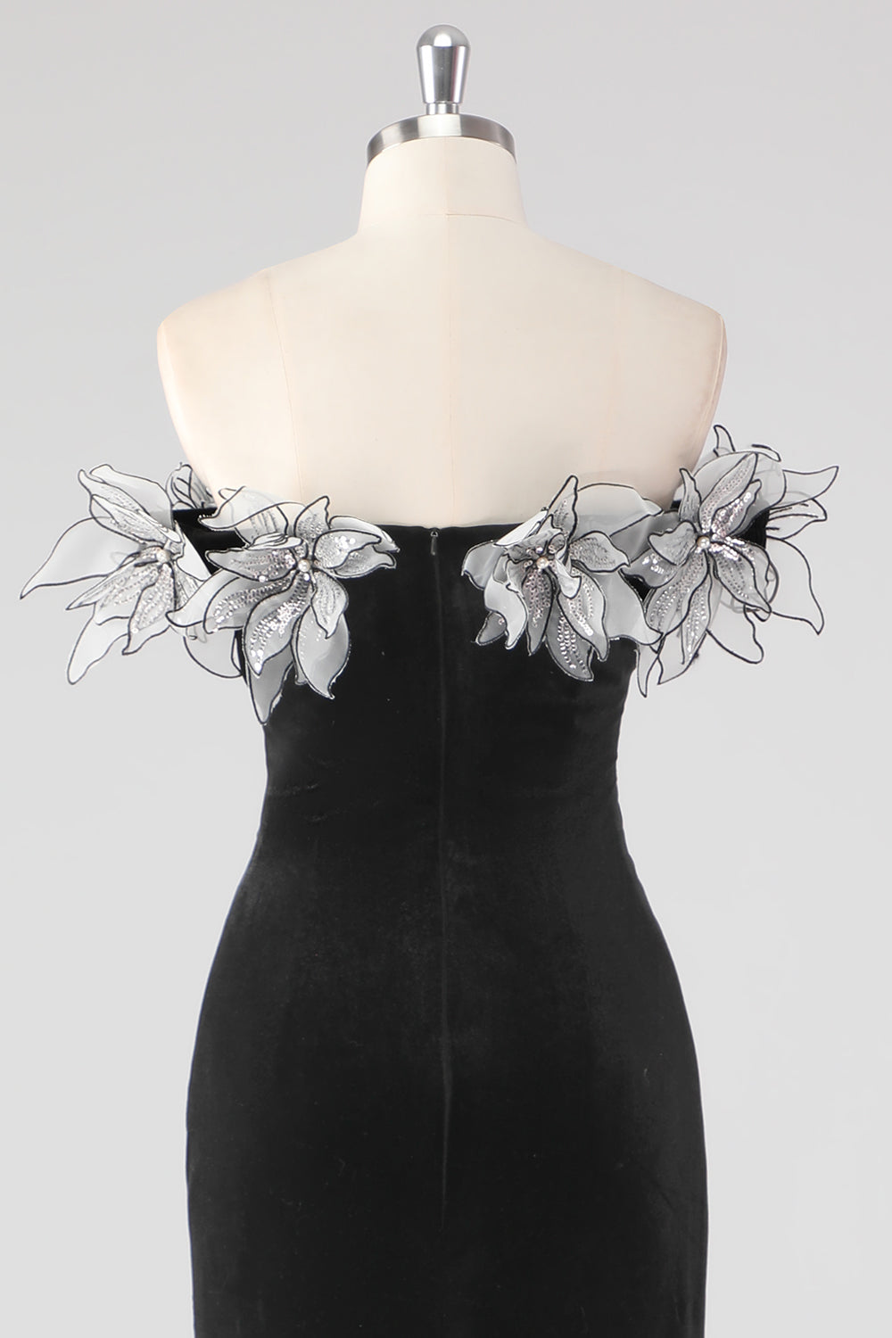 Black Ruched 3D Flowers Mermaid Formal Dress with Slit
