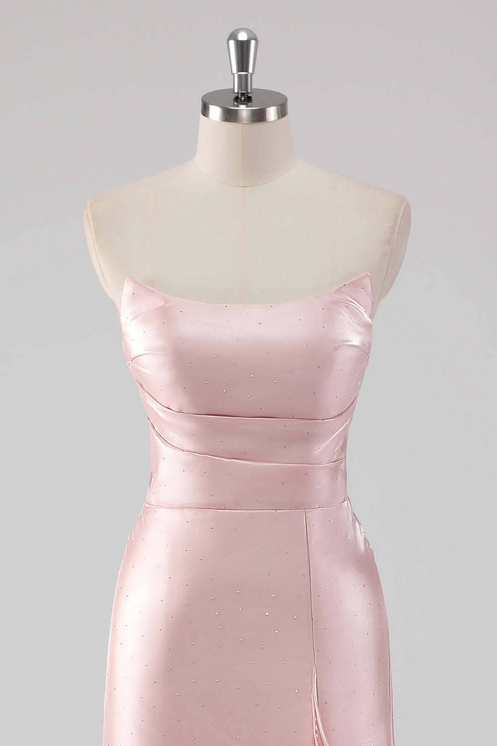 Pink Strapless Ruffled Sheath Formal Dress with Slit