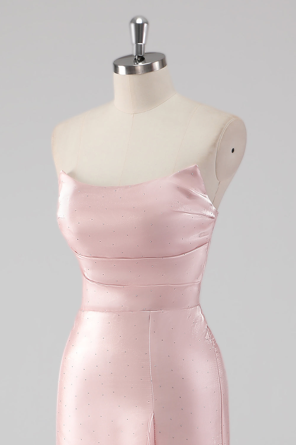 Pink Strapless Ruffled Sheath Formal Dress with Slit