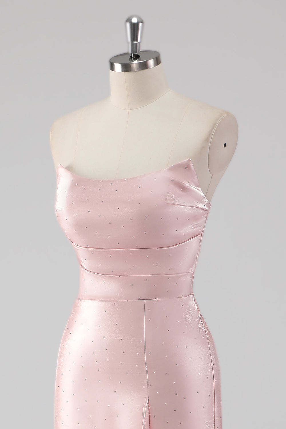 Pink Strapless Ruffled Sheath Formal Dress with Slit