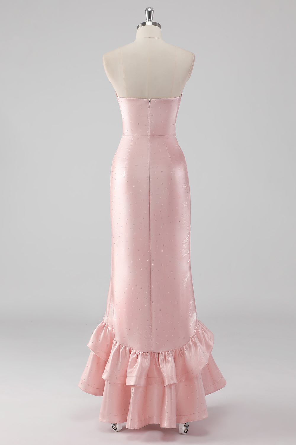 Pink Strapless Ruffled Sheath Formal Dress with Slit