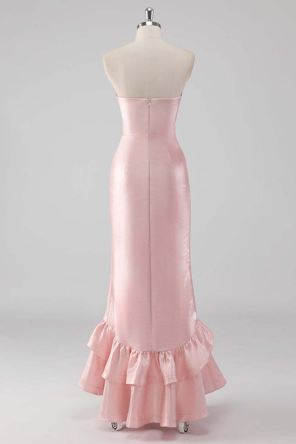 Pink Strapless Ruffled Sheath Formal Dress with Slit